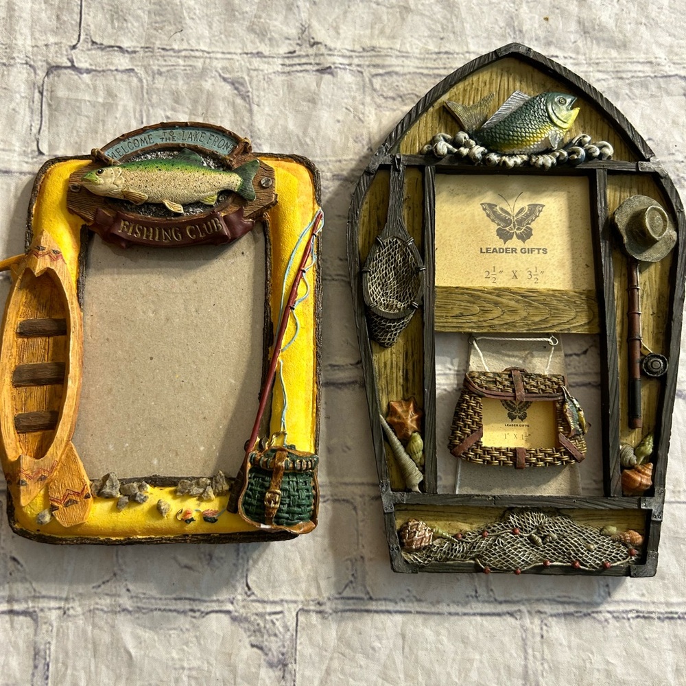 LOT OF (2) FISHING PICTURE EMBOSSED 3D FRAMES STANDS UP